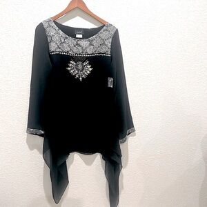 Ashro embellished asymmetrical hem top new